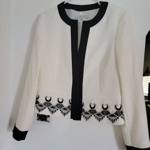 Tahari Asl Cloud White Black Lace-Trim Jacket